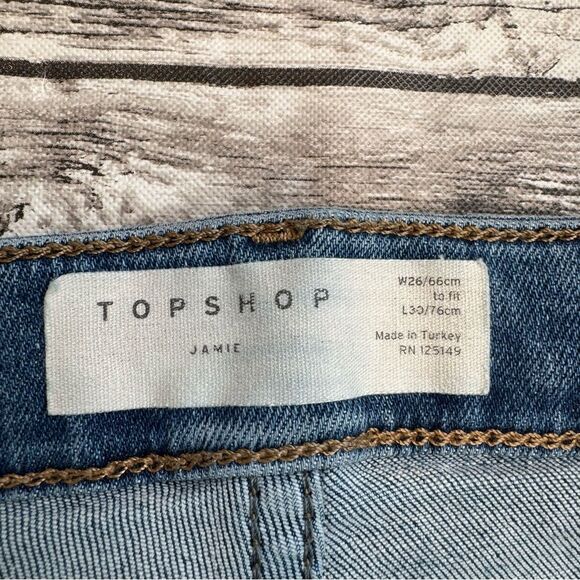 TopShop Women's Jamie Distressed Raw Hem Skinny Blue Denim Jeans 26 W26 L30 Zip - Picture 4 of 12